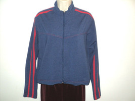 Boston Proper Track Jacket Size M Top Front Zip Blue Red Trim Cotton - £13.45 GBP