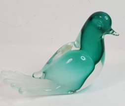 Murano Art Glass Dove Sommerso Blown Teal Green Turq. Opaque White Clear Vintage - £45.05 GBP