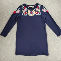 Boden Dress Womens 10 Navy Blue Thick Cotton Embroidered Floral Medallion  - £40.64 GBP