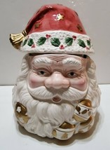 Santa Claus Christmas Ceramic Cookie Jar Lid Original Box 11&#39;&#39; Holiday T... - $32.38