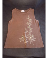 Womens SLEEVELESS TOP Brown Size M Flowers with Wooden Beads Style &amp; Com... - £7.76 GBP