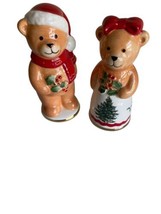 Spode Christmas Tree pattern Bear  Salt &amp; Pepper Bear Figurine Shakers - £14.28 GBP