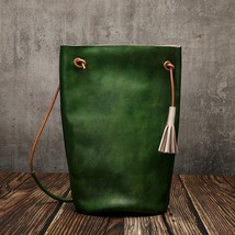 Vintage Nature Cow Leather Women Bucket Bag 2022 New Leisure Large Capacity Vers - £101.45 GBP