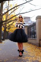 Black A-line Tulle Skirt Outfit Women Custom Plus Size Puffy Tutu Midi Skirt