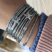 Amorcome Bohemian Star Leather Bracelets for Women Fashion Pentagram Multilayer  - £9.43 GBP