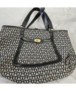 Tommy Hilfiger Signature Logo Purse Tote Brown Jacquard Faux Leather Han... - $13.00