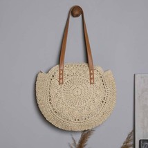 2022 Summer Round Straw Bags for Women Rattan Shoulder Bag Handmade Woven Beach  - £21.91 GBP
