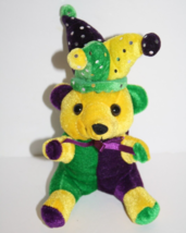 BBD Mardi Gras Jester Hat Teddy Bear 7&quot; Green Purple Yellow Plush Stuffe... - $8.77