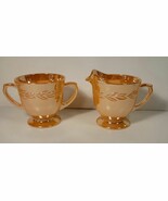 Fire King Sugar &amp; Creamer Set Peach Luster Laurel Leaf VTG - $15.00