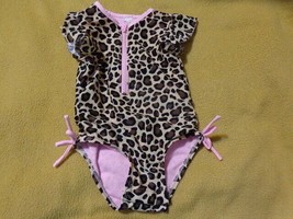 4T Girls&#39; Leopard Cheetah Zip-Front Flutter Sleeve 1 Pc Swimsuit Cat &amp; Jack - £6.55 GBP