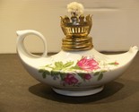 Vintage Miniature Oil Lamp Porcelain Ceramic Roses  - $22.49