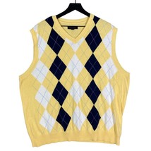 Club Room Men&#39;s 2XL Argyle Sweater Vest Cotton Sleeveless Navy/Yellow - £17.12 GBP