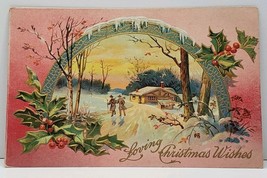 Loving Christmas Wishes Beautiful Winter Scene Gold Gilded Embossed Postcard G18 - $5.99