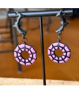Purple Spiderweb Black Bats Polymer Clay Handmade Earrings Spooky Season - $18.99 CAD