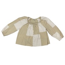Madewell Patchwork Tie Front Cotton Poplin Peasant Top Tan Beige White S... - £33.40 GBP