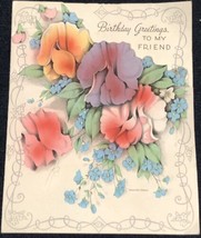Vintage Friends Birthday Card 1950s Steel Engraved Floral unsigned - $4.46