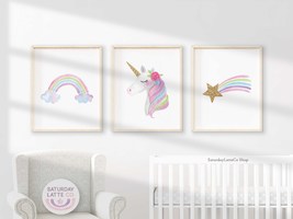 Watercolor Whimsical Unicorn Wall Art Prints, Unicorn Nursery Decor | Di... - £7.04 GBP
