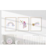 Watercolor Whimsical Unicorn Wall Art Prints, Unicorn Nursery Decor | Di... - $9.00