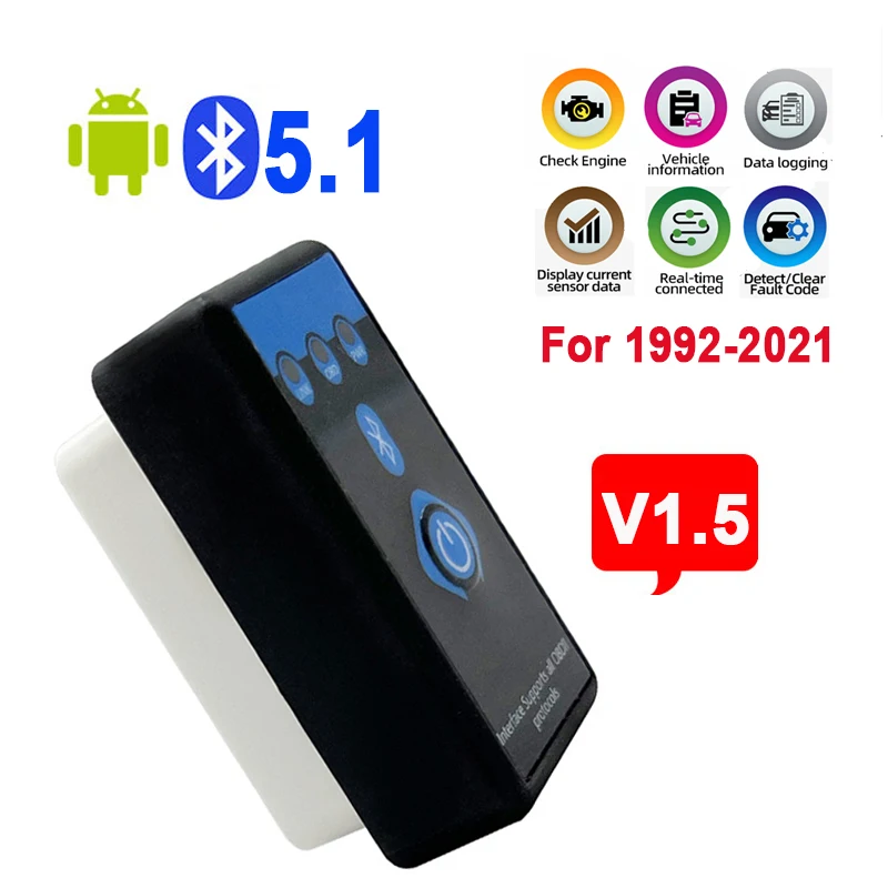 ELM327 V1.5 OBD2 Bluetooth 5.1 Car Diagnostic Interface ELM 327 Hardware OBDII S - $64.29