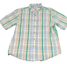 Ecko Unltd Mens XXL Button Up Shirt Short Sleeve Rhino Blue Green Tan Plaid - $19.95