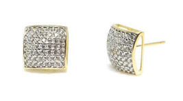 ADIRFINE 10K Solid Gold Square 8.5mm Micro Pave Cubic Zirconia Stud Earrings - £126.70 GBP