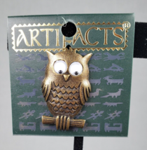 Vintage 1980&#39;s JJ Jonette Artifacts Owl  on Tree Branch with Googly Eyes Tac Pin - £19.59 GBP