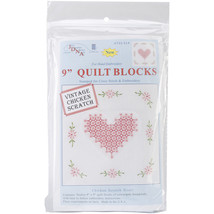 Jack Dempsey Stamped White Quilt Blocks 9&quot;X9&quot; 12/Pkg-Chicken Scratch Hearts - $15.38