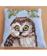 Primitive Punch Needle Pillow Needlepoint Owl on Tree Branch 17 x 16 - £29.56 GBP