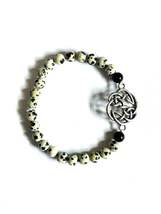 Dalmatian Jasper and Black Obsidian Beaded Bracelet with Celtic Knot Cha... - $5.99