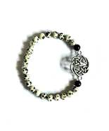 Dalmatian Jasper and Black Obsidian Beaded Bracelet with Celtic Knot Cha... - $8.18 CAD