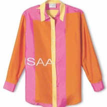 Isaac Mizrahi Colorblock Long Sleeve 100% Silk Blouse | XS | Orange Pink - £19.49 GBP