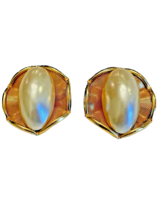 Earrings Gold Tone and Pearl Clip On Costume Jewelry 1.5&quot; Diameter Vintage - £13.33 GBP