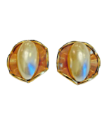 Earrings Gold Tone and Pearl Clip On Costume Jewelry 1.5&quot; Diameter Vintage - £13.05 GBP