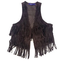 Miley Cyrus Max Azria Oak Brown Fringe Vest L Faux Suede Western Festiva... - $16.82