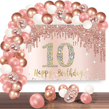 Happy 10Th Birthday Banner Backdrop Decorations with Confetti Balloon Garland Ar - £23.11 GBP