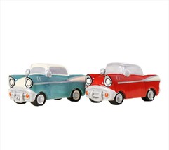 Hot Rod Cars Salt and Pepper Shakers Set Ceramic 2" High 2" Long Retro Look - £19.34 GBP