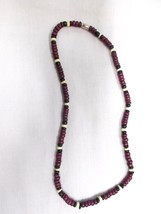 NEW DEEP PURPLE with BLACK &amp; NATURAL WHITE COCO BEAD STRAND 18&quot; SURF NEC... - $110.06 MXN