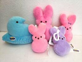 Peeps Easter Plush Stuffed Animal Lot Bunnies Chick Pink Blue Purple Clips - $22.75