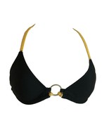 Old Navy Womens Bikini Top Size XS Black Gold Triangle Metal Ring String - $7.91