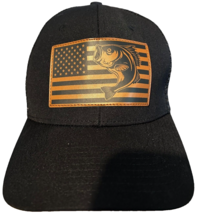 DOEO JNSPO Unique USA Flag w/Fish Trucker Hat Black w/ Tan Patch Mesh Sn... - $148.99 MXN