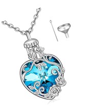 Rose Flower Urn Necklace for Ashes for Women Heart Crystal - $183.00