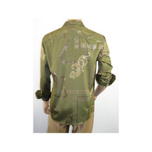 Men Sports Shirt by DE-NIKO Long Sleeves Fashion Print Soft Modal 2F008 Olive image 14