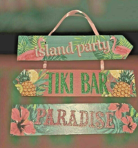 Island Party Tiki Bar Paradise 3 Tier Wooden Wall Hanging Spring Summer ... - $6.86