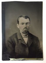 Antique Tintype Photo Handsome Young Man Dark Hair Hand Tinted Cheeks - £18.67 GBP