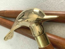 Antique Brass Dolphin Shape Handle With Wooden Walking Stick Cane Victorian Gift - £26.90 GBP