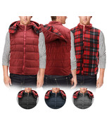 Men&#39;s Zip Up Insulated Quilted Puffer Removable Hood Plaid Reversible Vest - $679.60 MXN