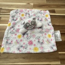 Le Bebe Favorite Raccoon Lovey Security Blanket White Pink Flowers 11.25x11.25 - £14.17 GBP