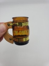 Vtg miniature I&#39;m Only A Small Drinker shot glass Stein Mug Wood souvenir - £6.43 GBP