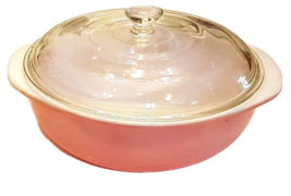 Pyrex Coral Covered Casserole Bowl 024 2QT Flamingo Pink Ovenware &amp; Dome Lid USA - £31.66 GBP