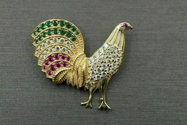 14K Yellow Gold Over 2Ct Round Cut Diamond Rooster Chicken Pendant Free Chain - £117.51 GBP